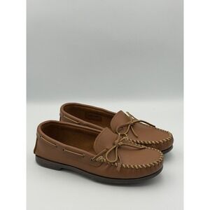 Minnetonka Camp Moc Men 9.5 Brown Leather Moccasin Driving Loafers Preppy